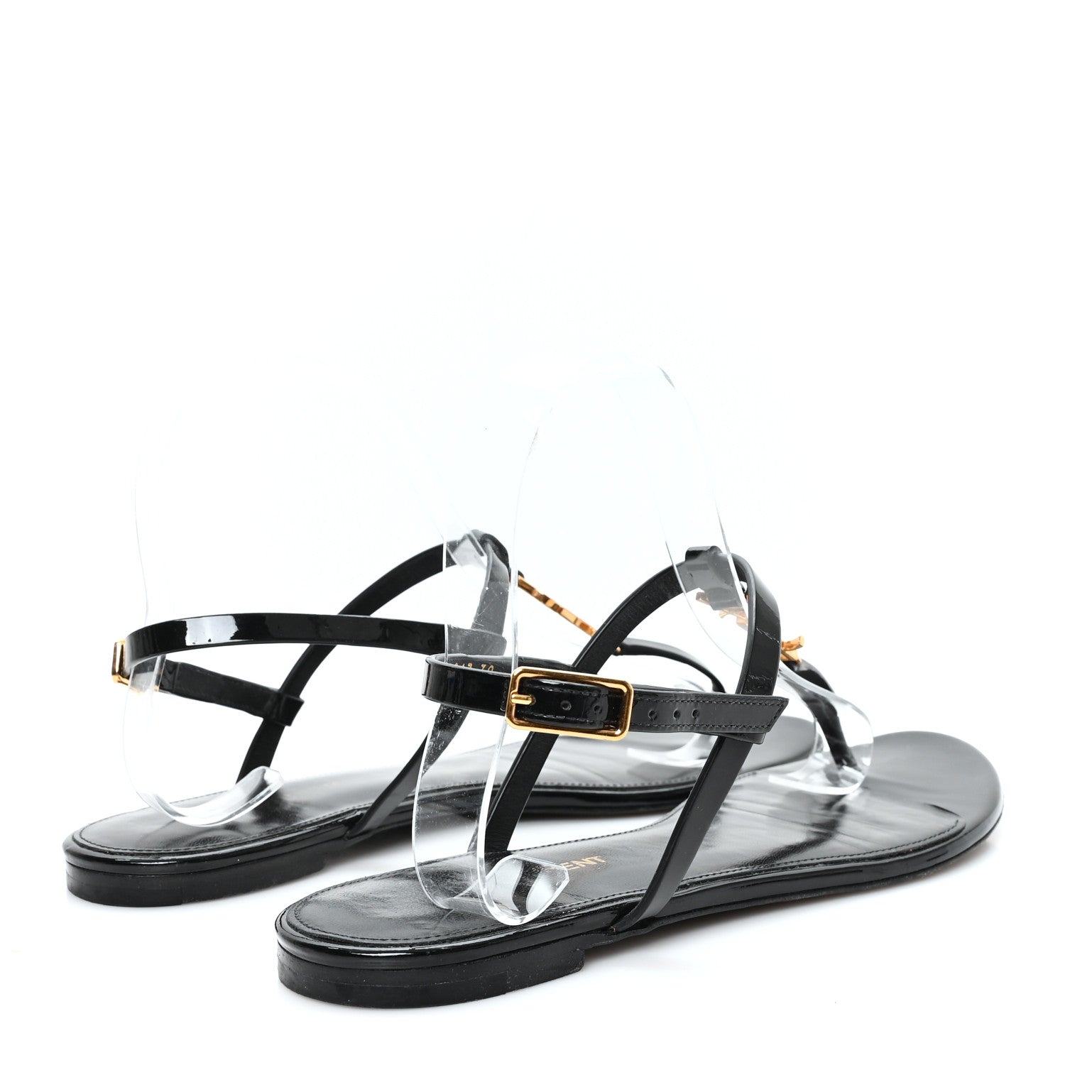 Patent Calfskin Cassandra Monogram Sandals 38 Black