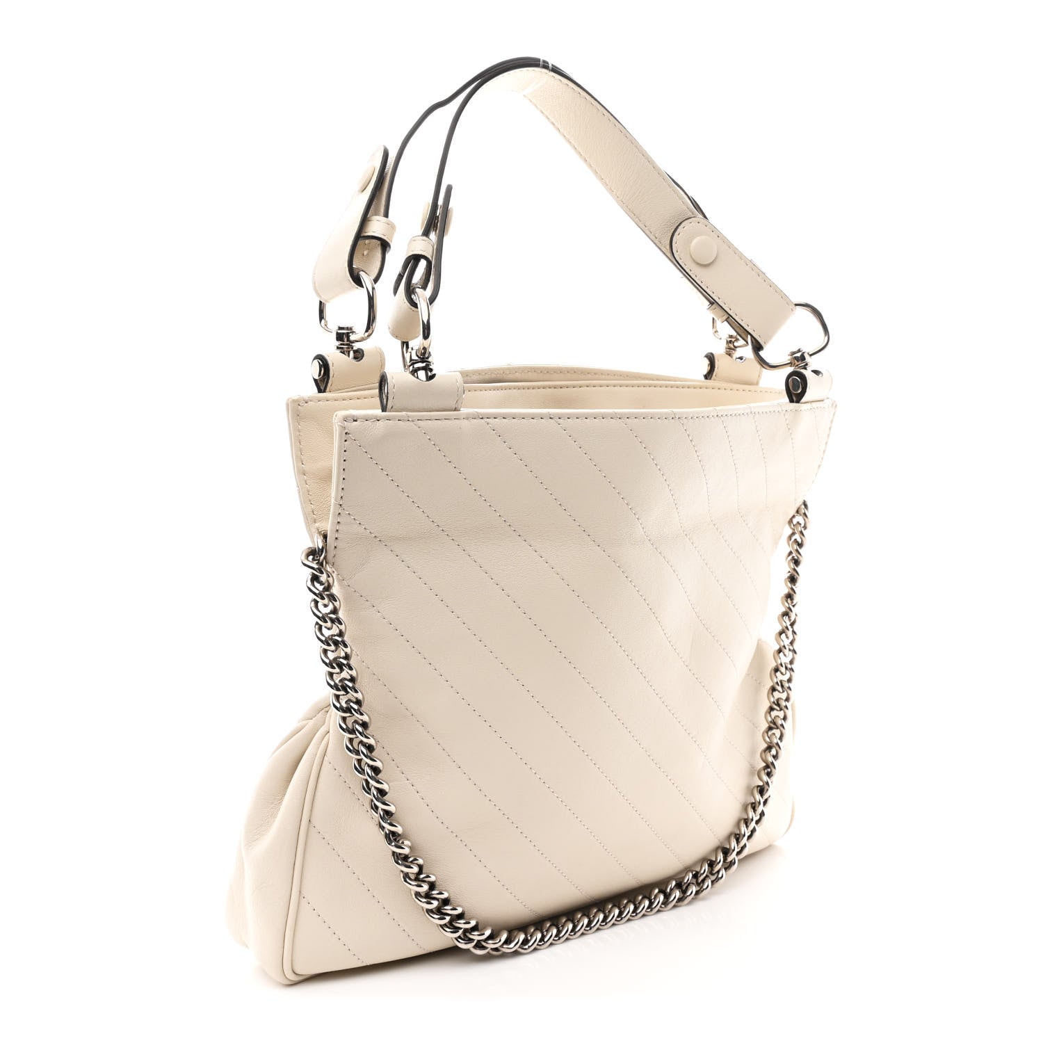 Sakai Be Green Calfskin Diagonal Stitched Small Blondie Tote Mystic White