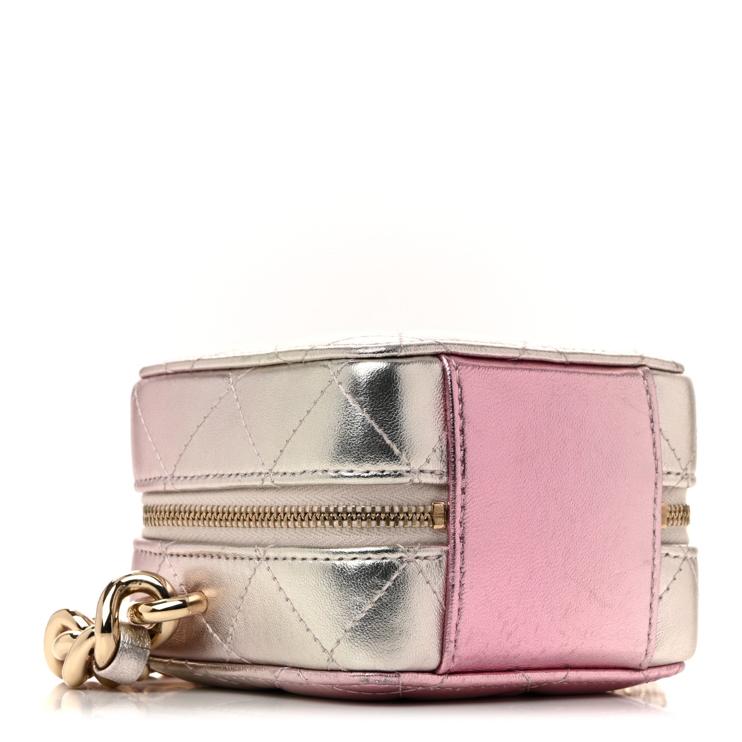Gradient Metallic Lambskin Quilted Like A Wallet Clutch With Chain Gold Pink