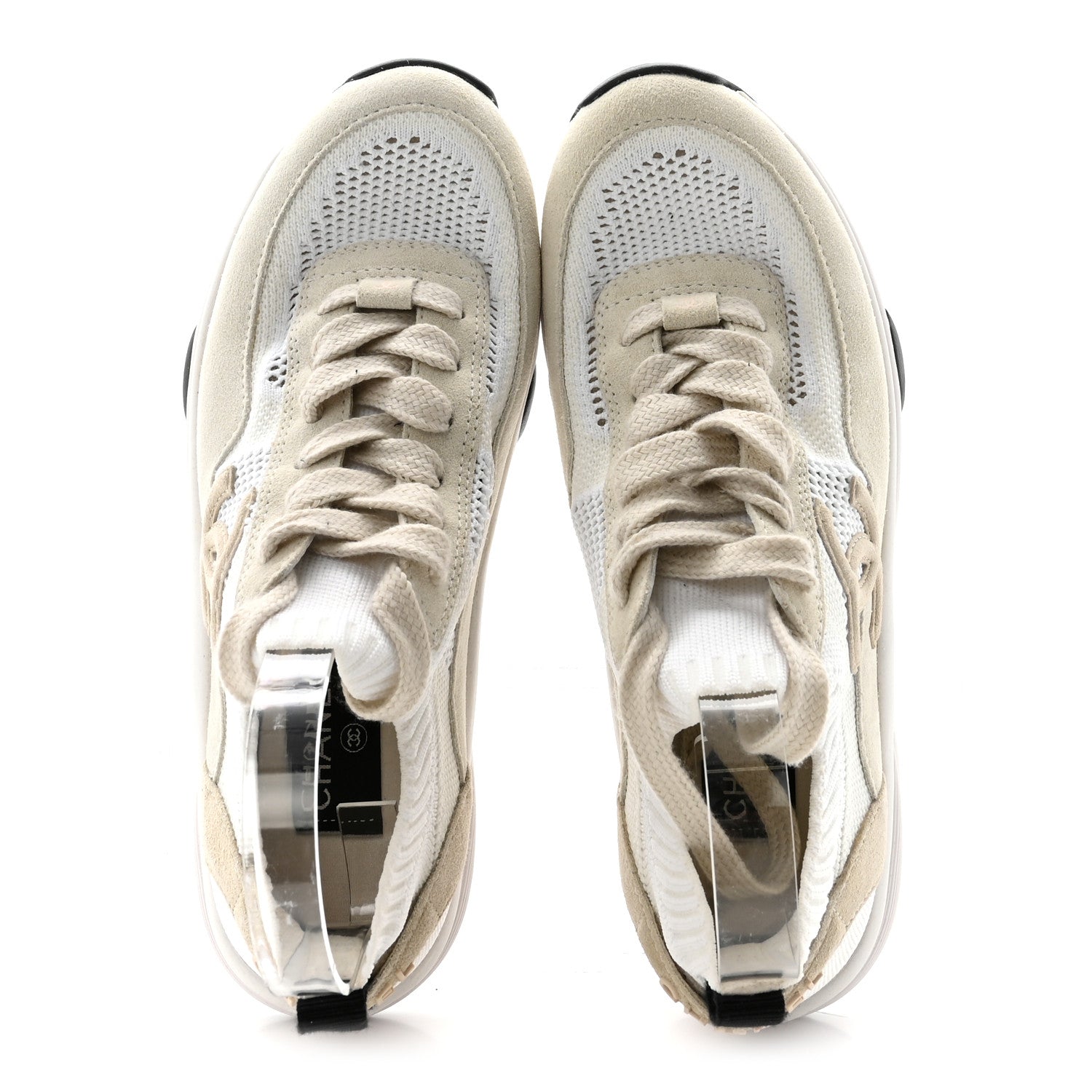 Mesh Suede Fabric Womens CC Sneakers 38 White Ivory Light Beige