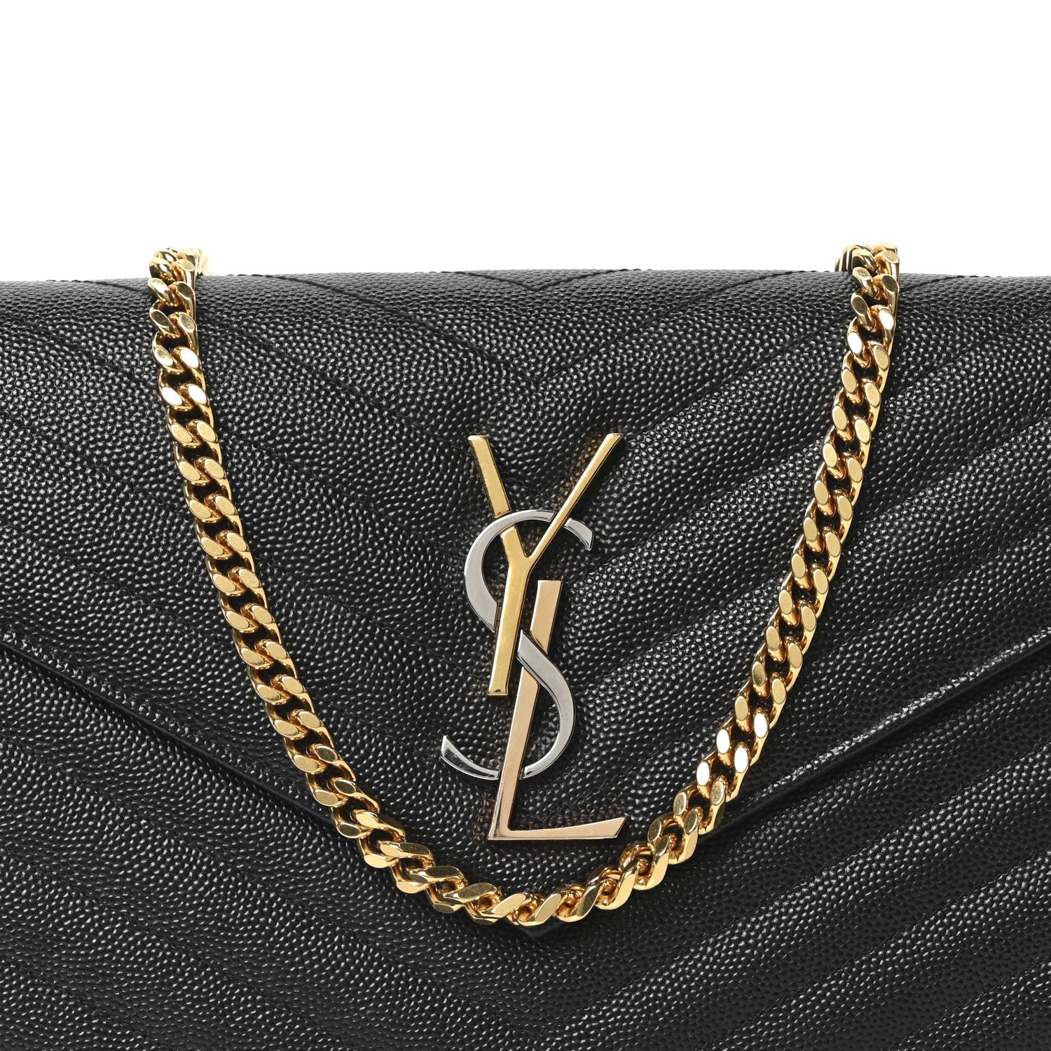 Grain De Poudre Matelasse Chevron Monogram Chain Wallet Black