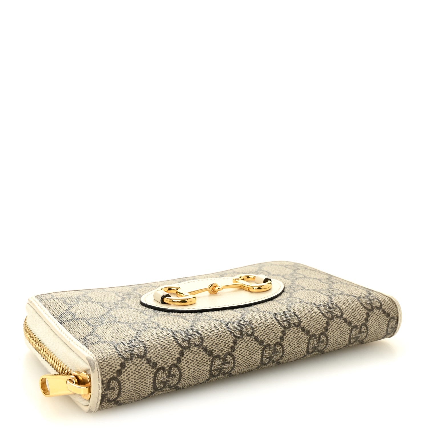 GG Supreme Monogram Azalea Calfskin Horsebit 1955 Zip Around Wallet Beige Ebony Mystic White