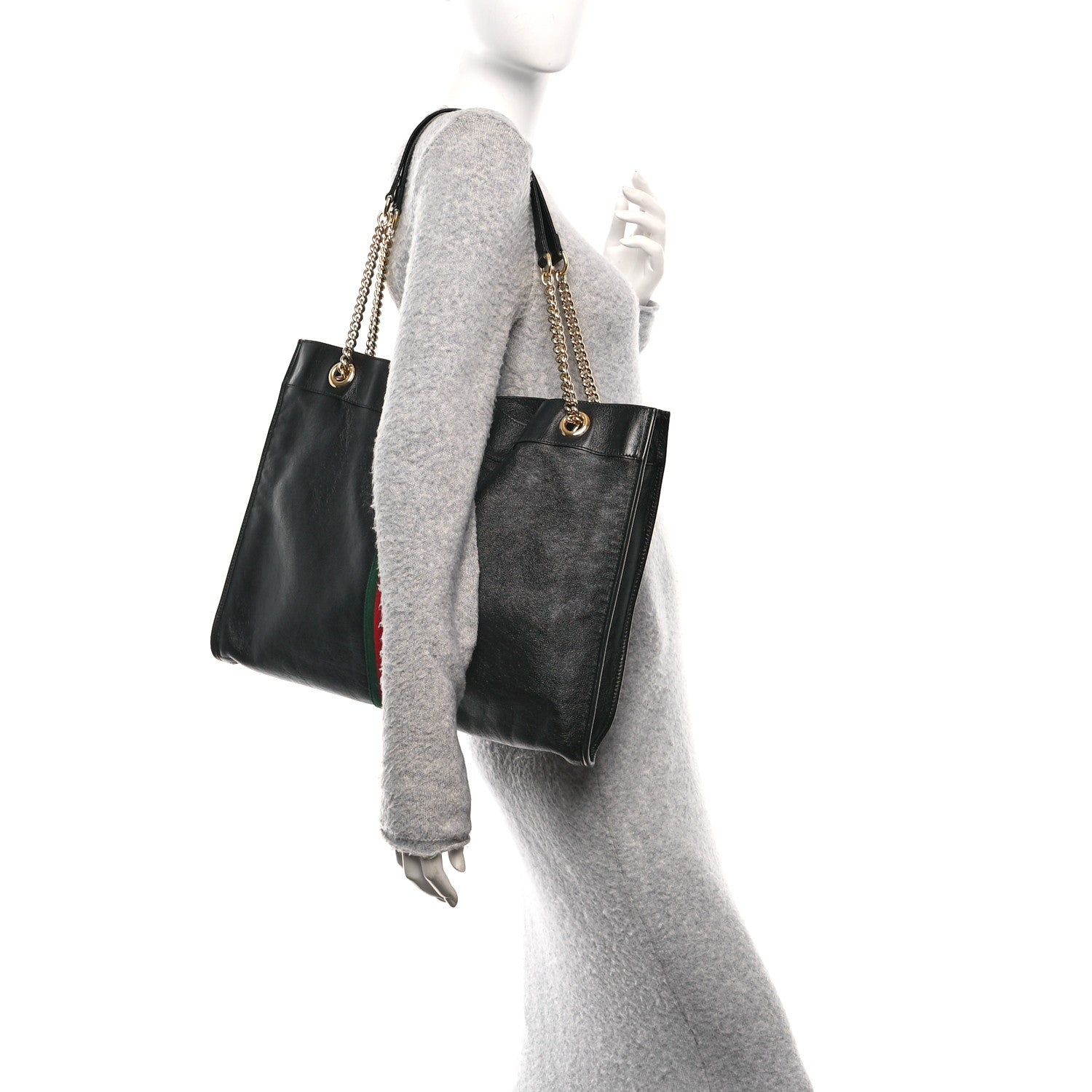 Calfskin Large Rajah Chain Tote Black