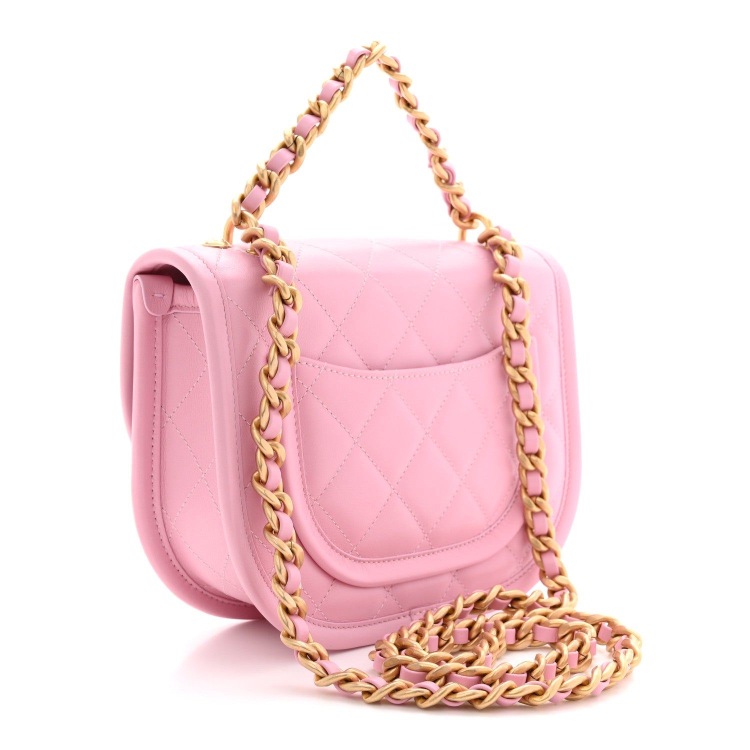 Calfskin Quilted Small Messenger Flap Light Pink