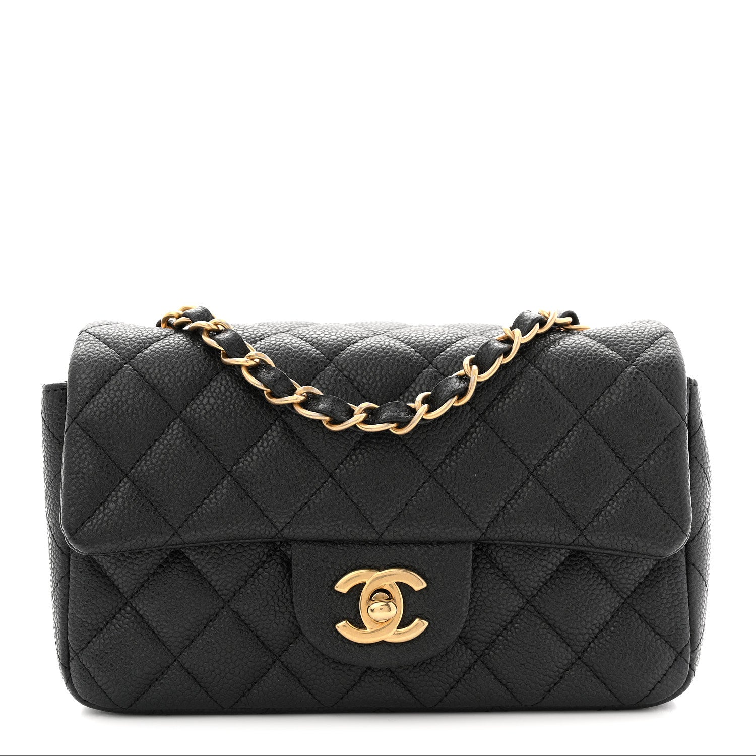 Metallic Caviar Quilted Mini Rectangular Flap Black
