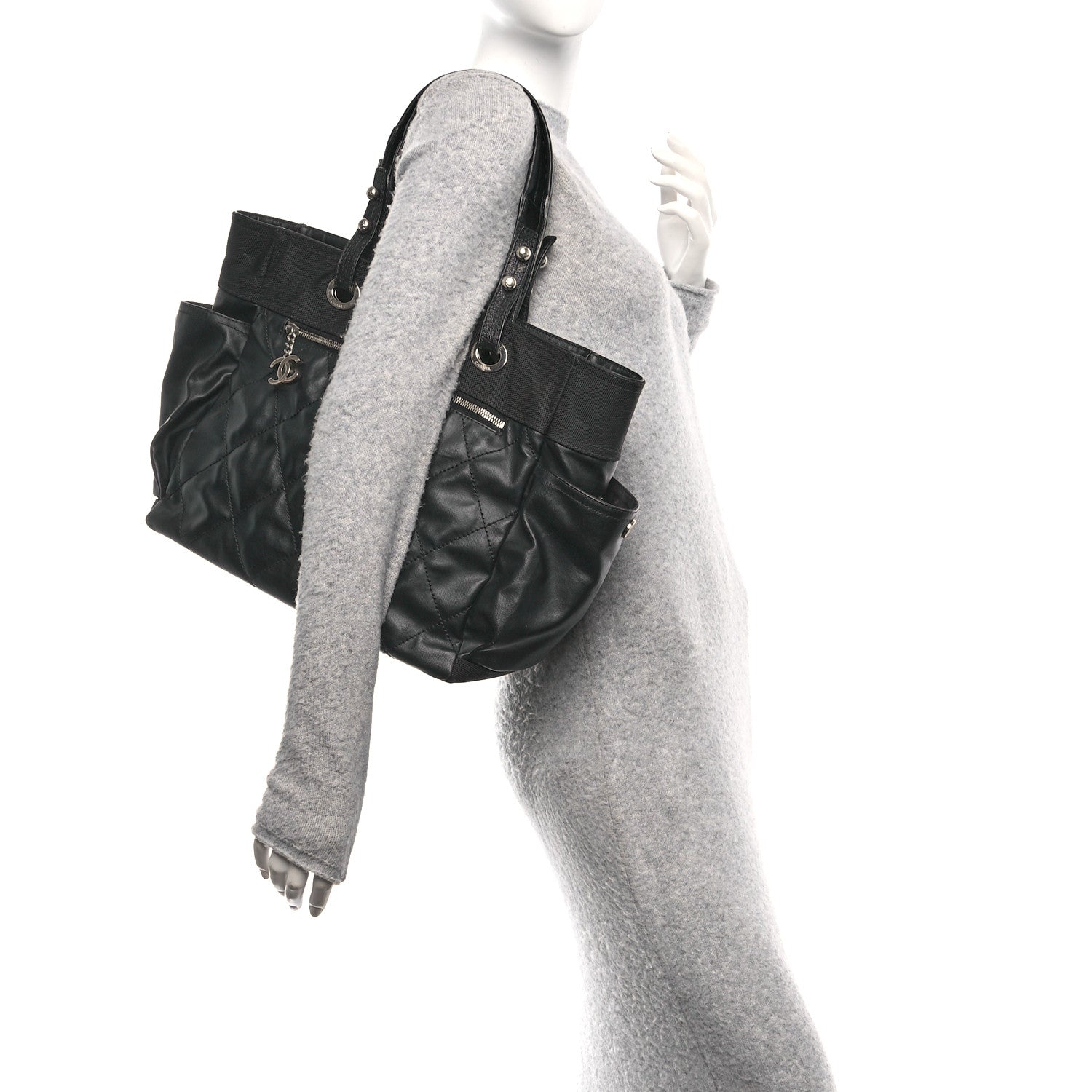 Coated Canvas Large Paris Biarritz Tote Black