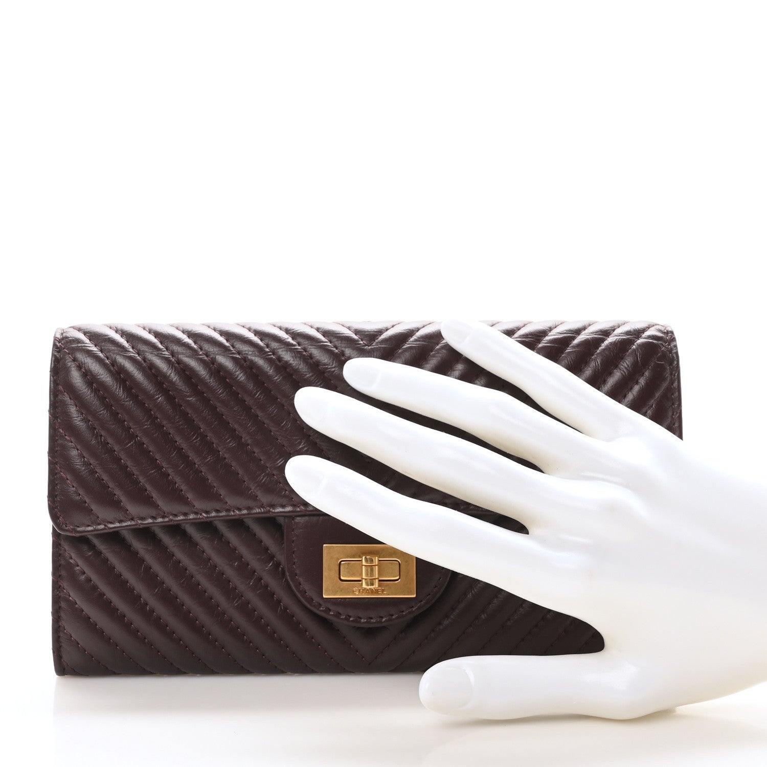 Aged Calfskin Chevron Quilted 2.55 Reissue Flap Wallet Burgundy