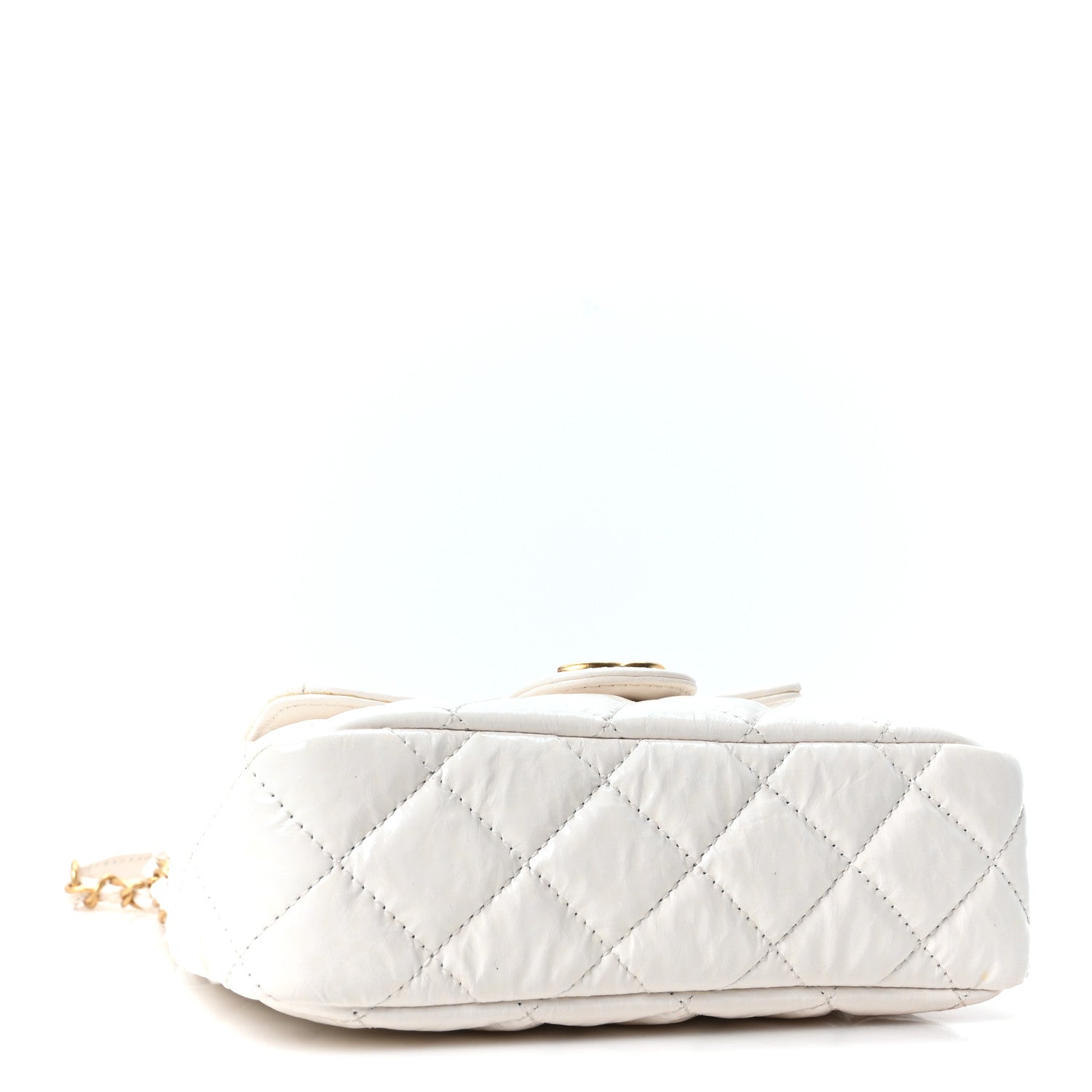 Shiny Crumpled Calfskin Quilted Small Wavy CC Hobo White