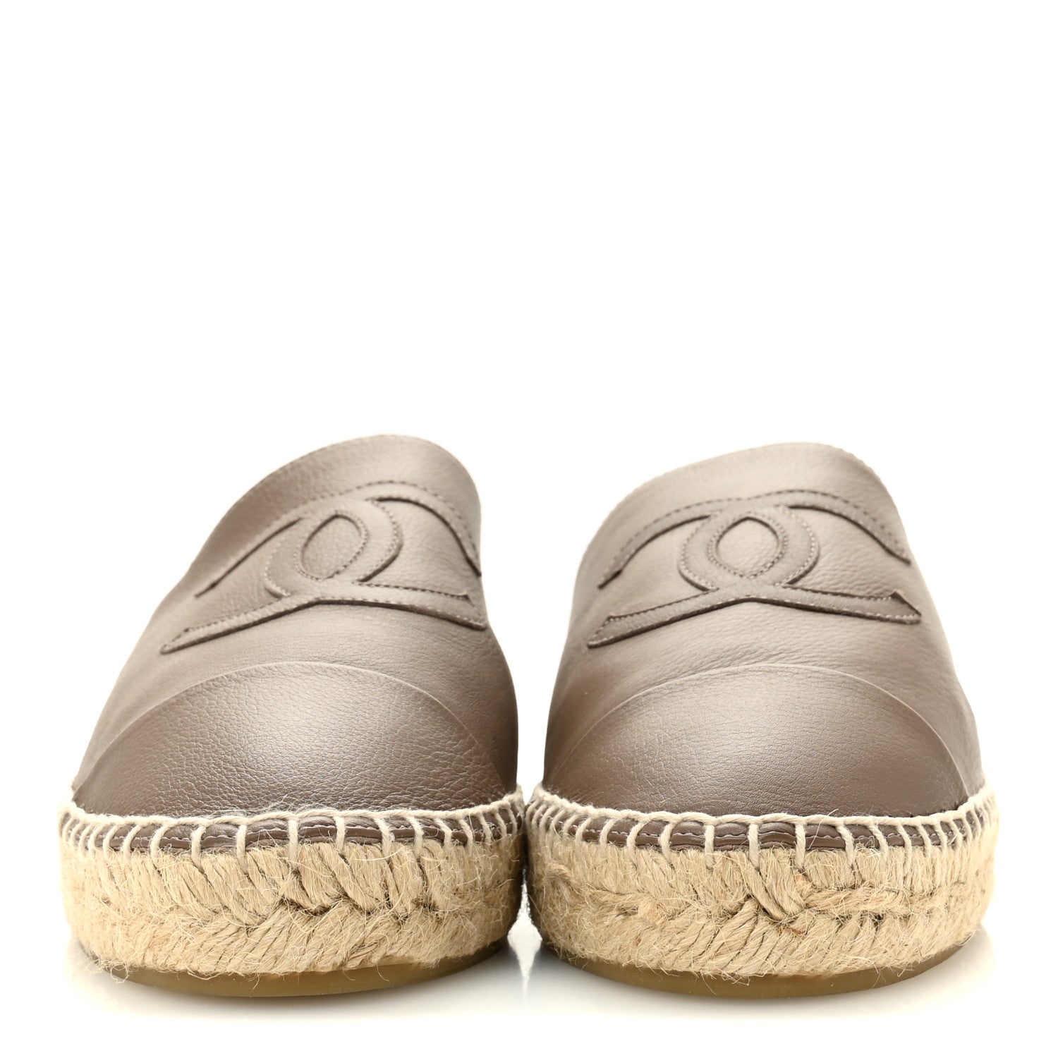 Calfskin CC Espadrille Mules 39 Dark Beige