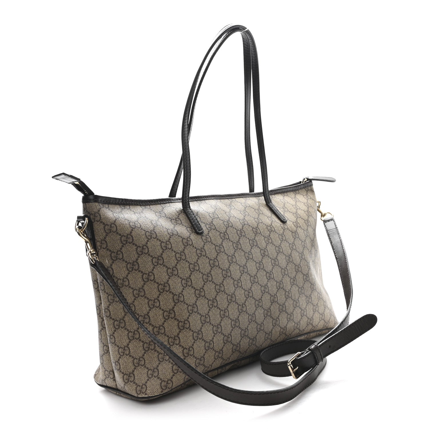 GG Supreme Monogram Medium Zippered Tote Dark Brown