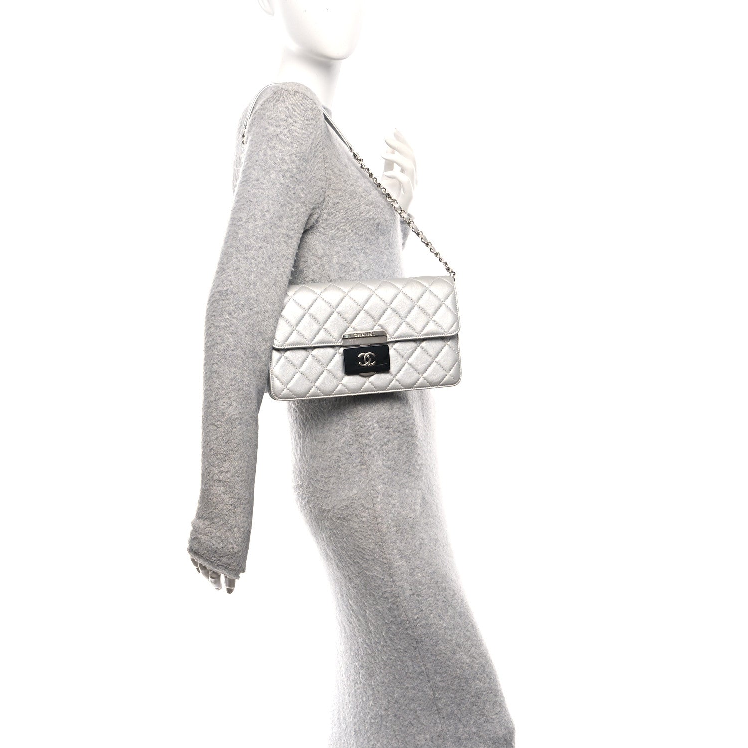 Metallic Sheepskin Quilted Small Beauty Lock Flap Silver
