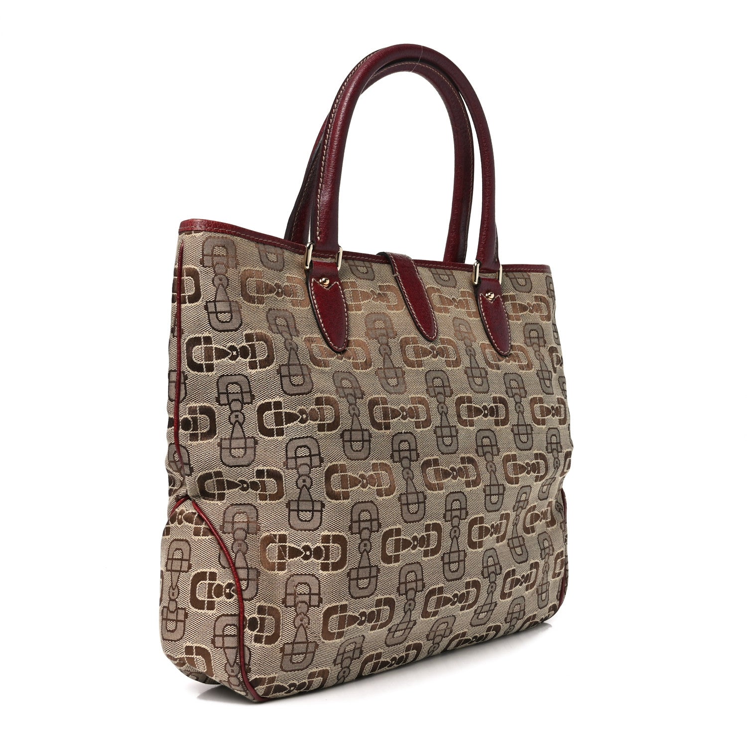 Canvas Horsebit Print Piston Lock Tote Red