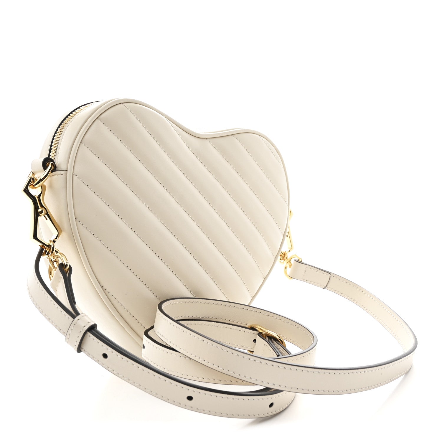 Calfskin Matelasse Diagonal Mini Interlocking G Heart Shoulder Bag Mystic White