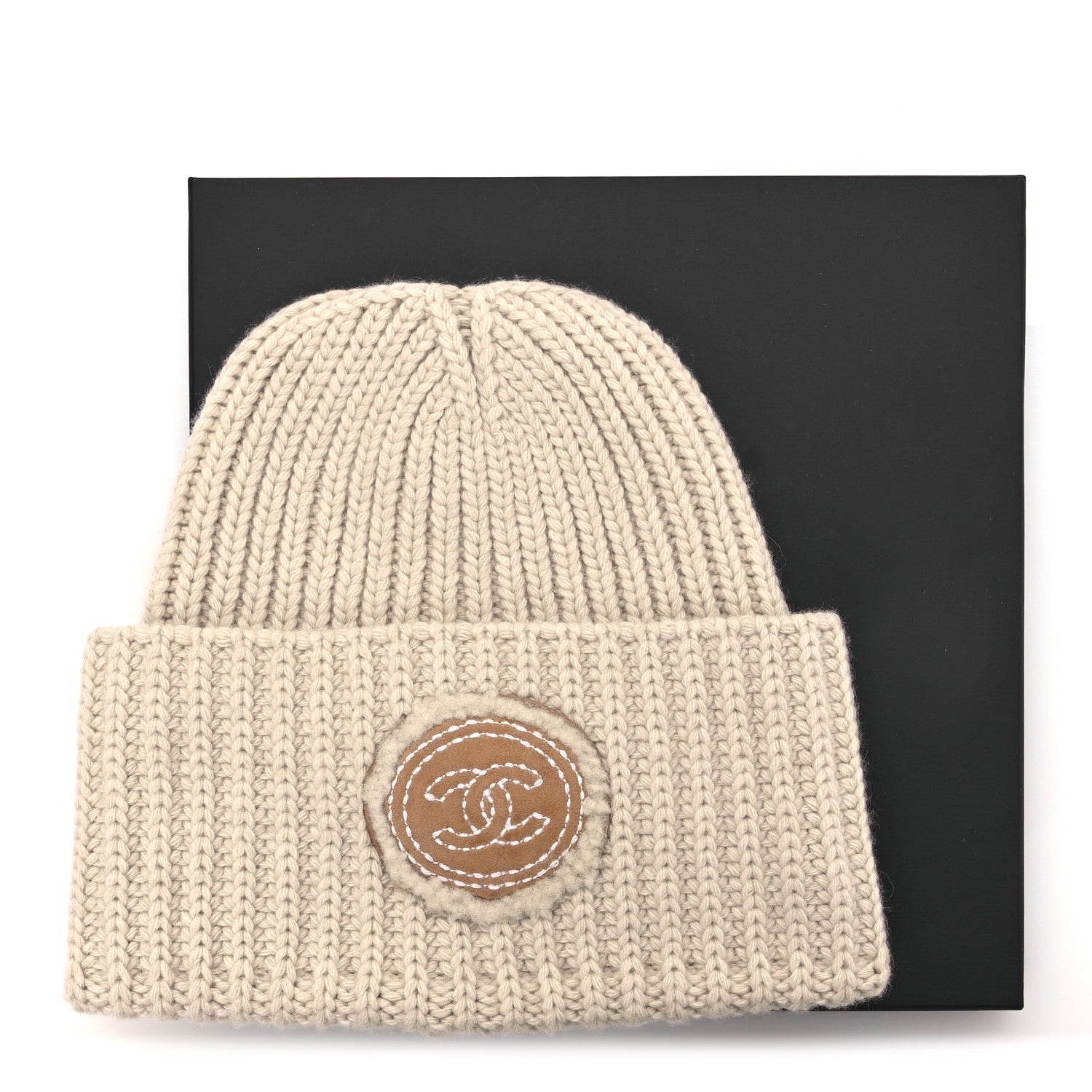 Wool Cashmere CC Beanie Hat White