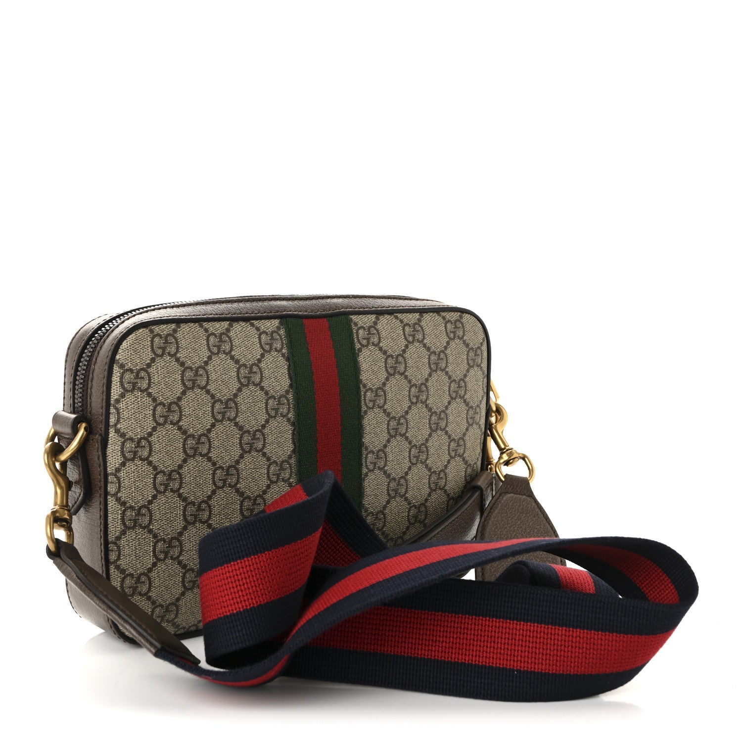 GG Supreme Monogram Textured Dollar Calfskin Web Ophidia Wristlet Shoulder Bag Beige Ebony New Acero