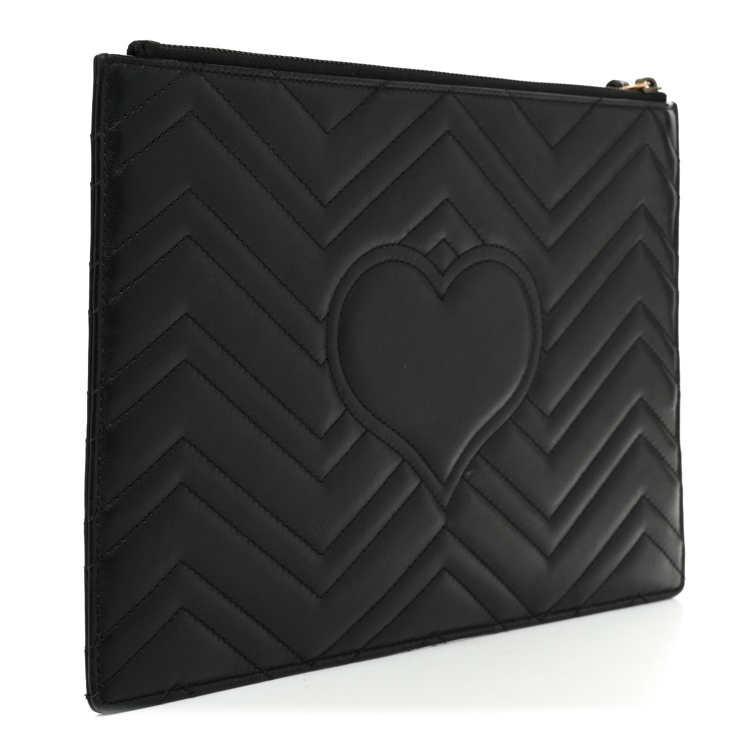 Calfskin Matelasse Large GG Marmont Zip Pouch Black