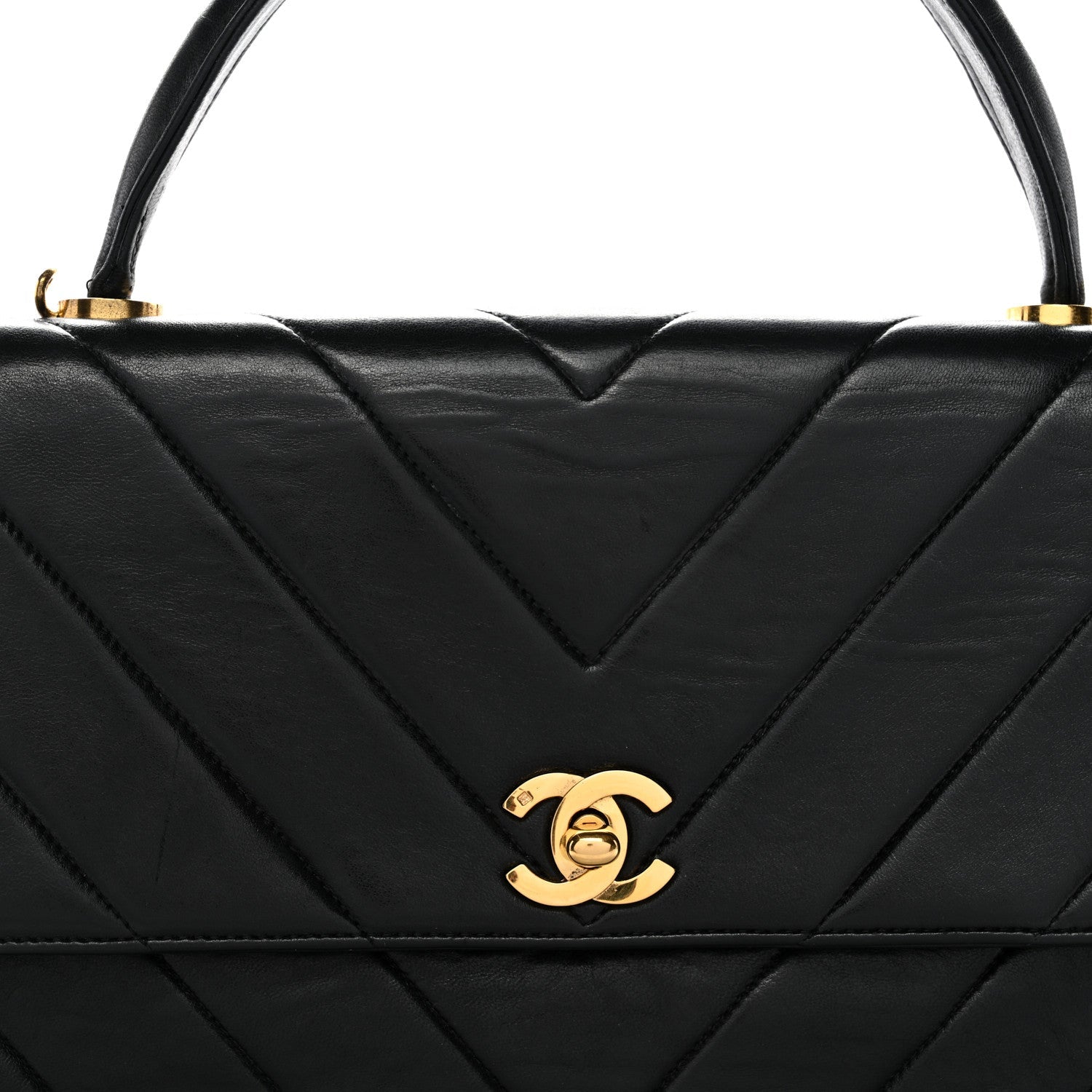 Lambskin Chevron Quilted Mini Kelly Flap Black
