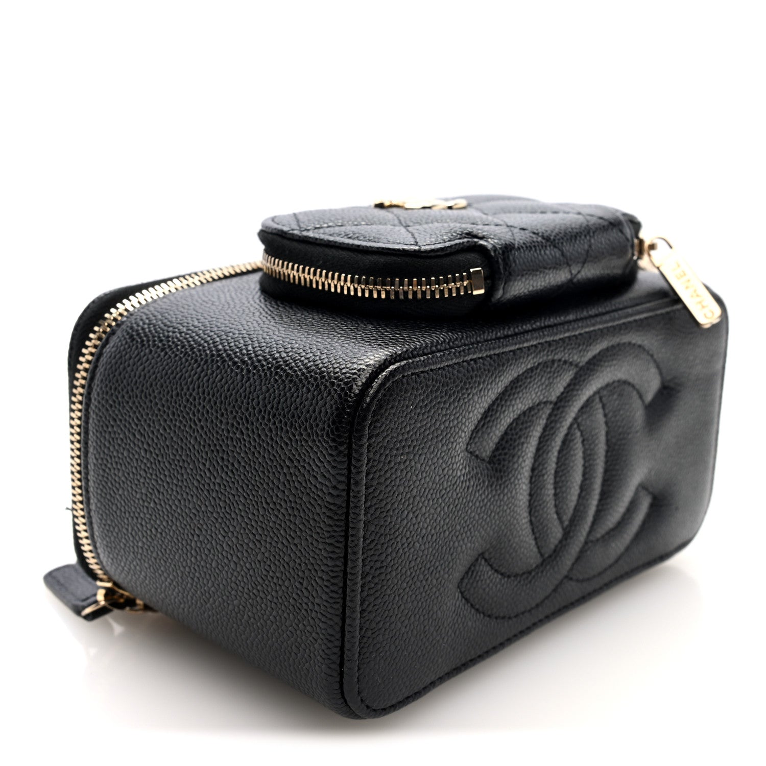 Caviar Quilted Top Handle Pocket Vanity Case Black
