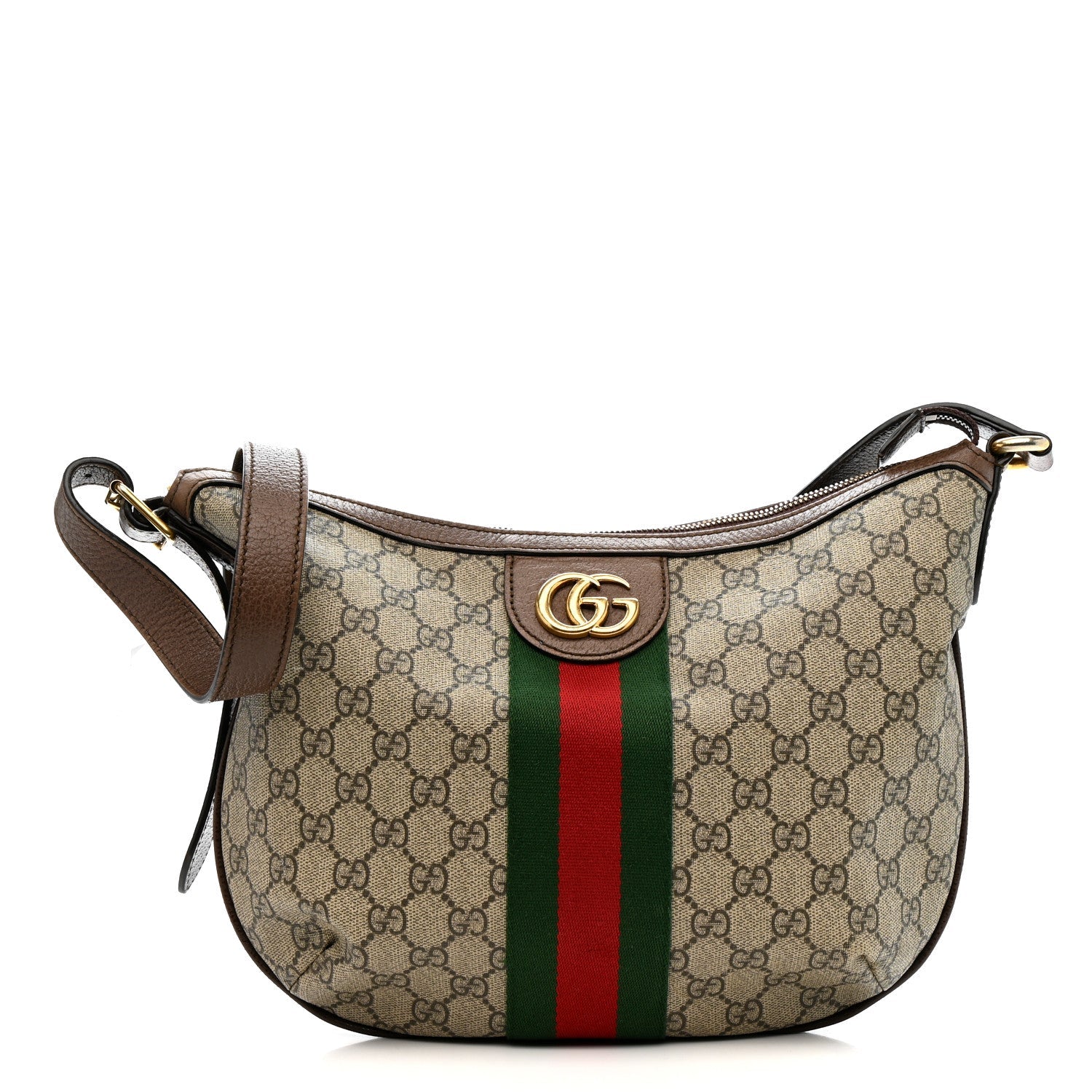 GG Supreme Monogram Web Small Ophidia Half Moon Hobo Brown