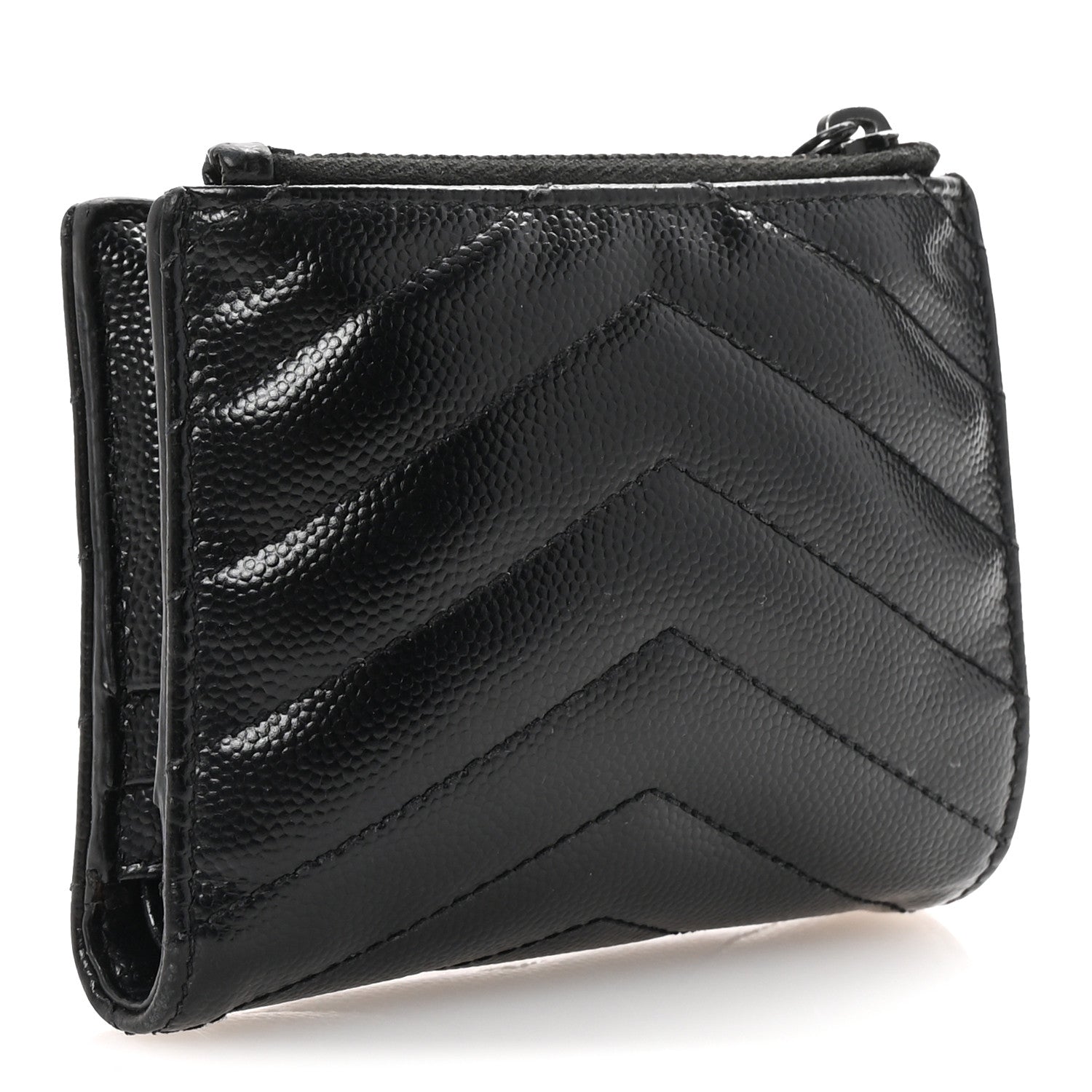 Grain De Poudre Matelasse Chevron Monogram Zipped Card Case Black
