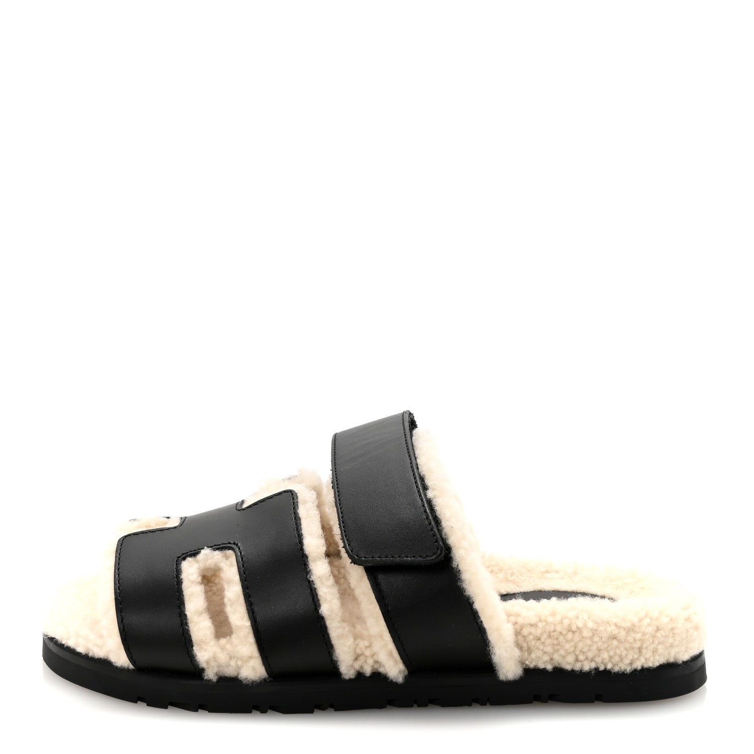 Calfskin Woolskin Womens Chypre Sandals 35.5 Black Ecru