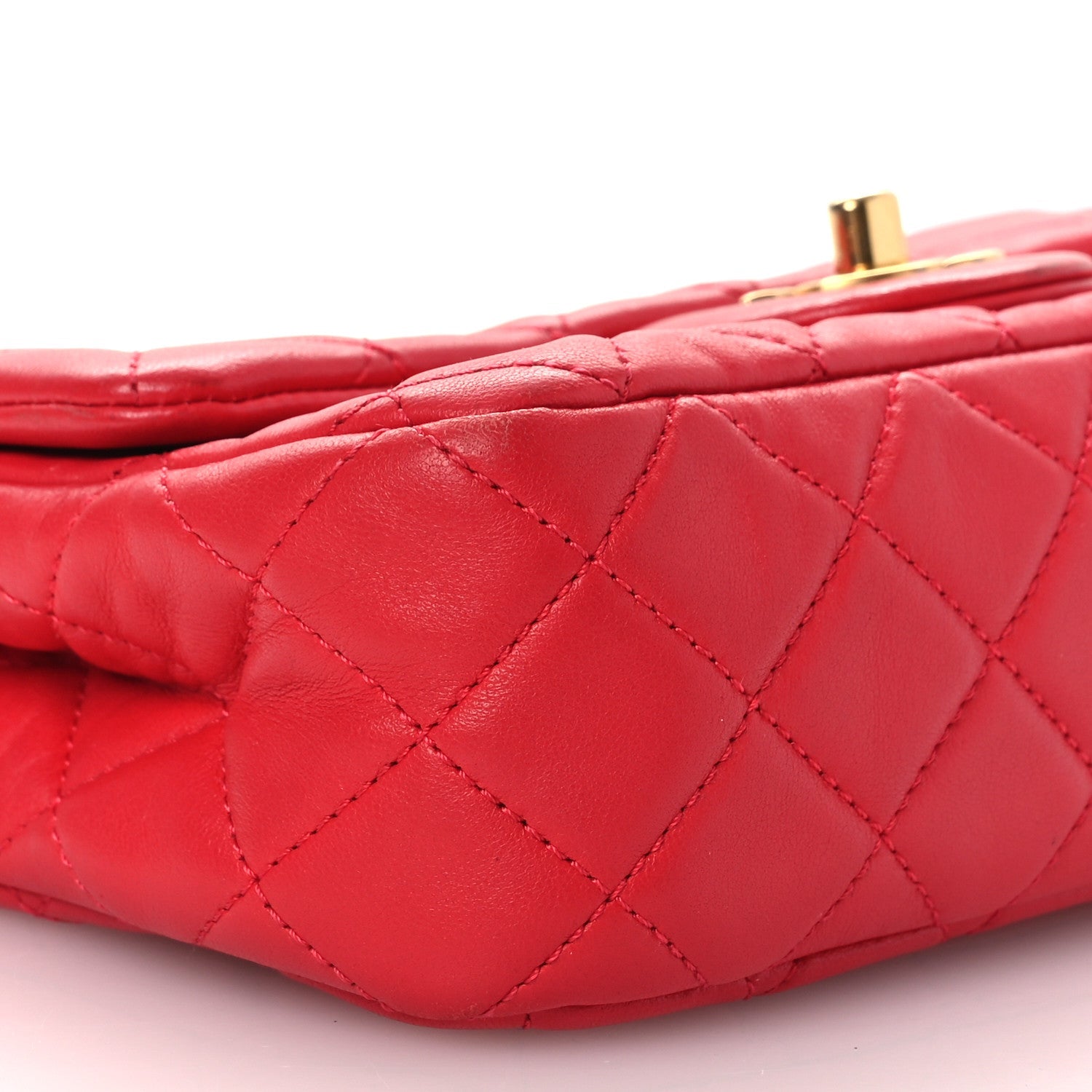 Lambskin Quilted Mini Rectangular Pearl Crush Flap Red