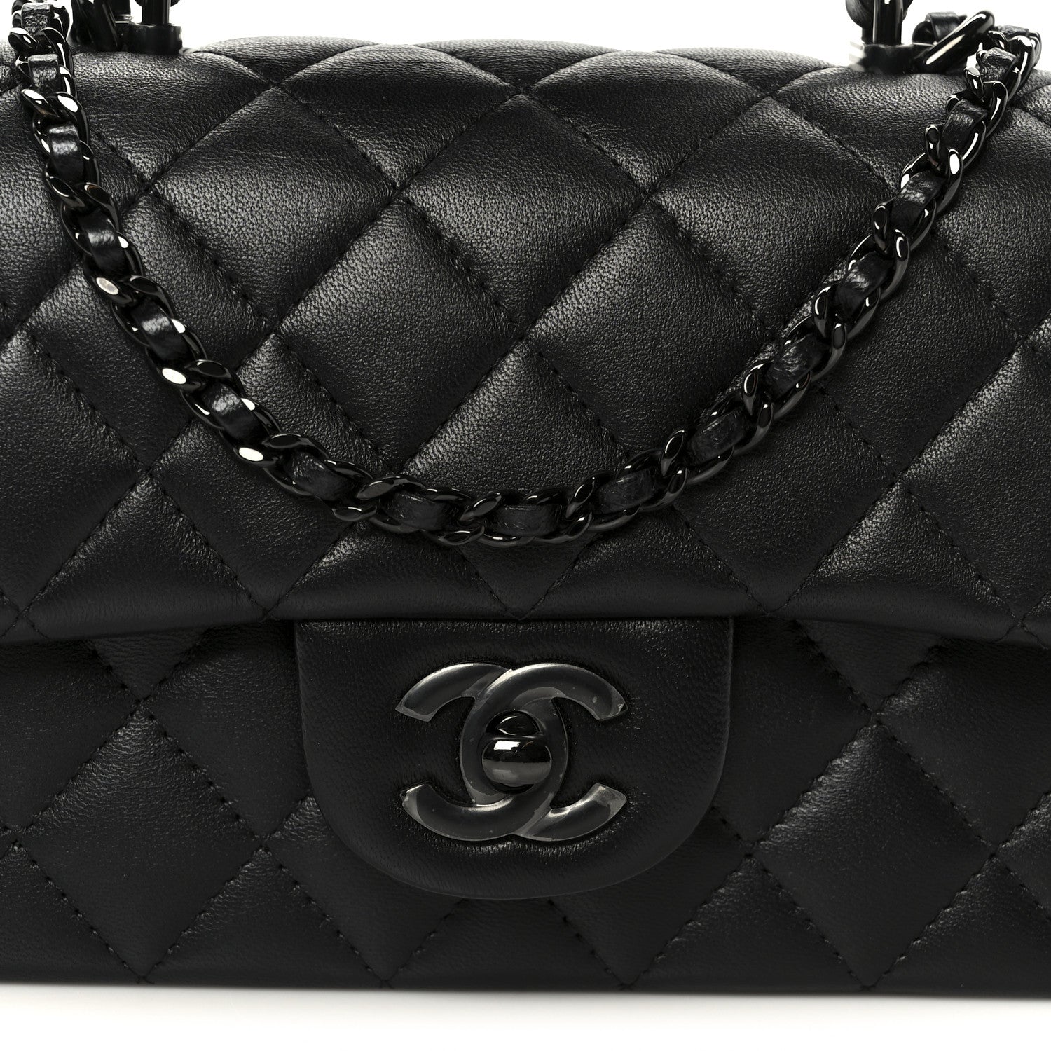 Lambskin Quilted Mini Top Handle Rectangular Flap So Black