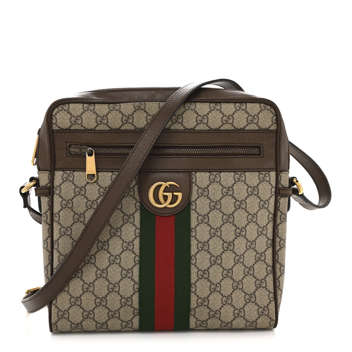GG Supreme Monogram Web Medium Ophidia Messenger Bag Brown