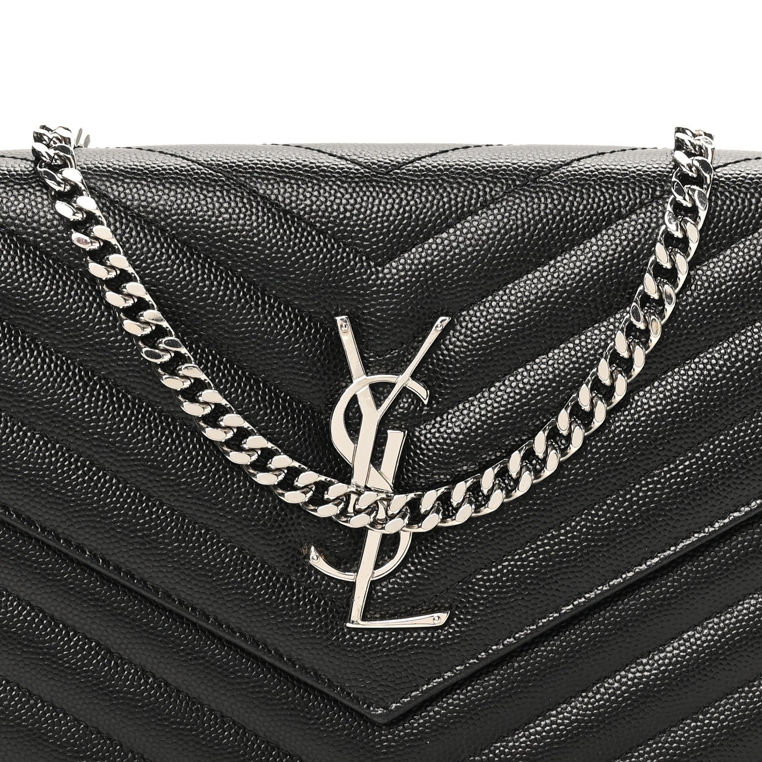 Grain De Poudre Matelasse Chevron Monogram Chain Wallet Black