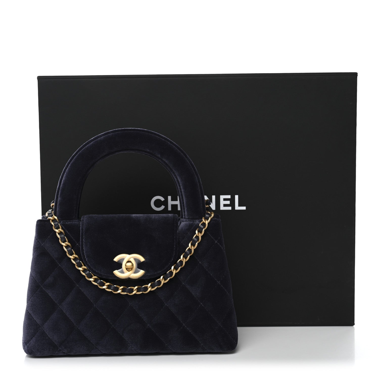 Velvet Quilted Nano Kelly Shopper Navy