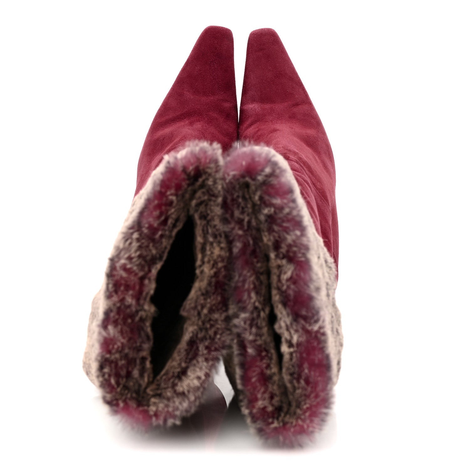 Suede Fur Fold Over Boots 37 Red