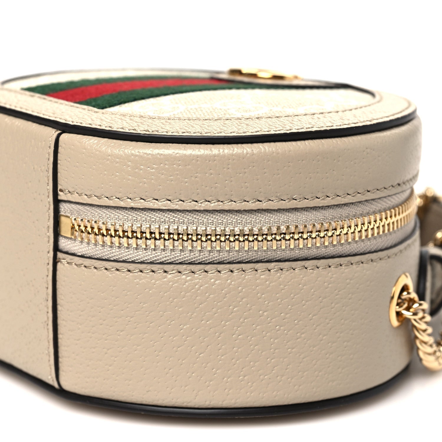 GG Supreme Monogram Top Handle Web Mini Ophidia Round Shoulder Bag Beige Mystic White