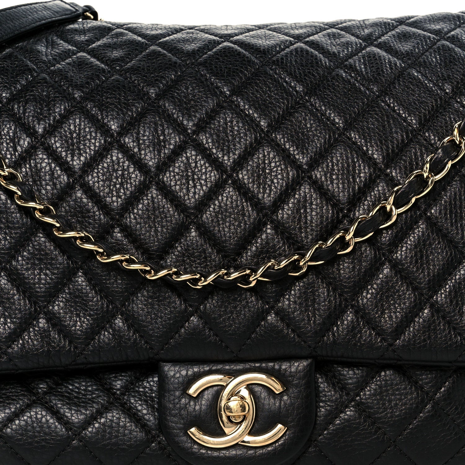 Calfskin Quilted XXL Travel Flap Bag Black