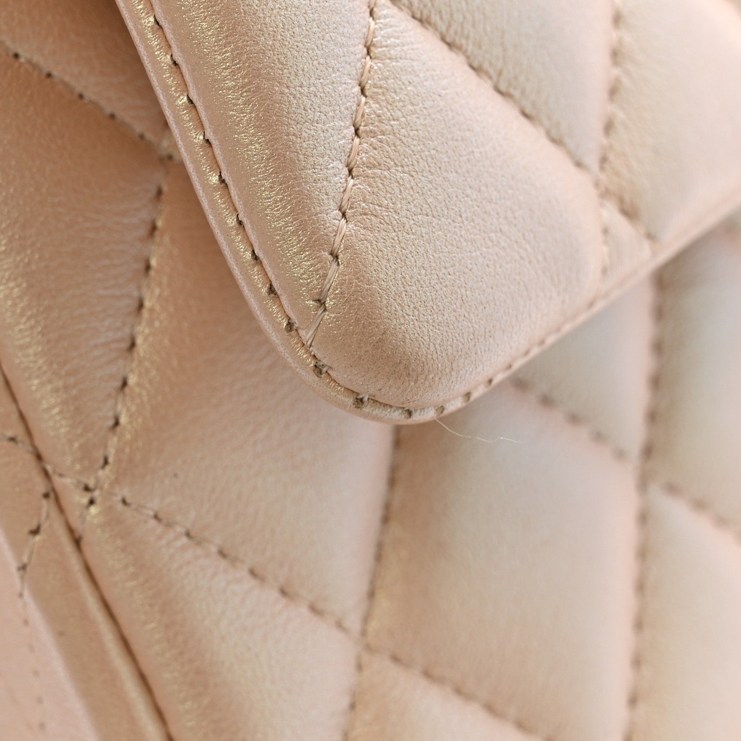 Iridescent Lambskin Quilted Medium Double Flap Beige