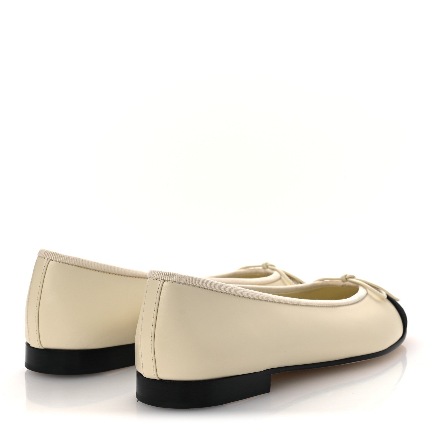 Calfskin Grosgrain Cap Toe CC Ballerina Flats 37 Ivory Black