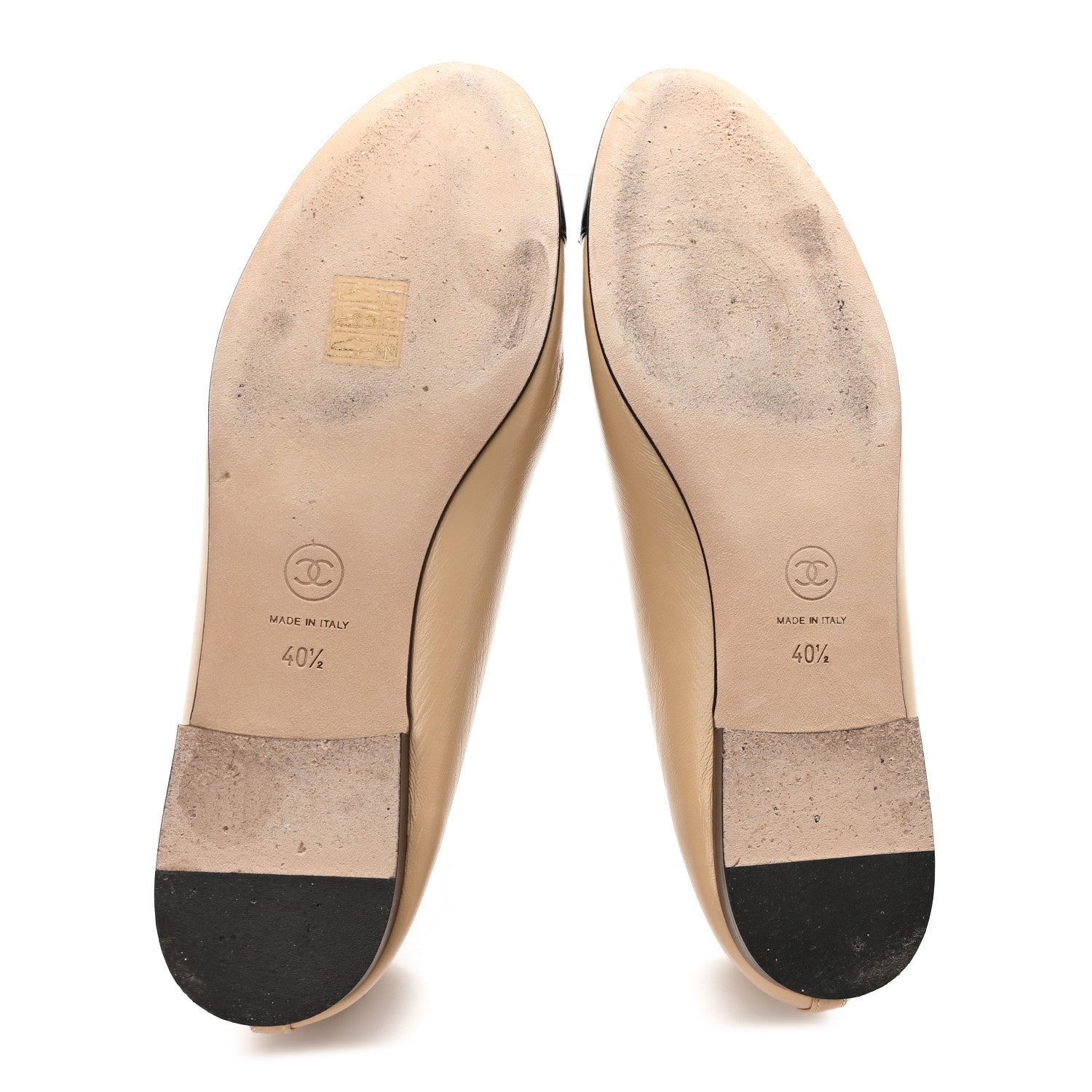 Lambskin Cap Toe CC Ballerina Flats 41.5 Beige Black