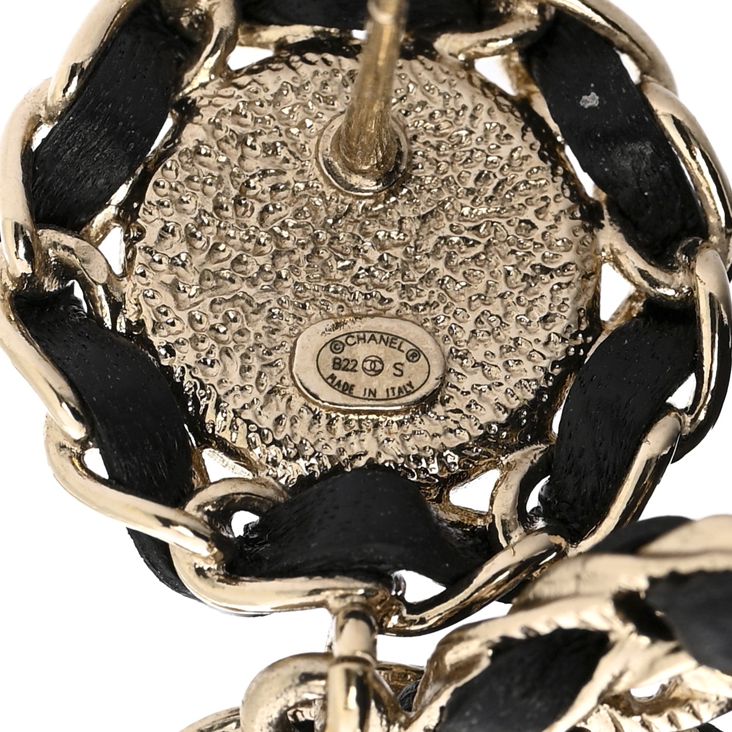 Lambskin CC Chain Drop Earrings Black Gold