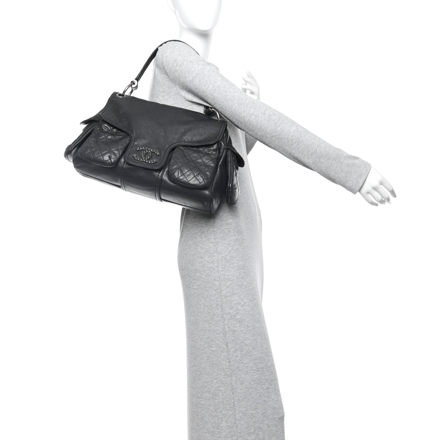 Glazed Caviar Large Coco Rider Flap Hobo Black