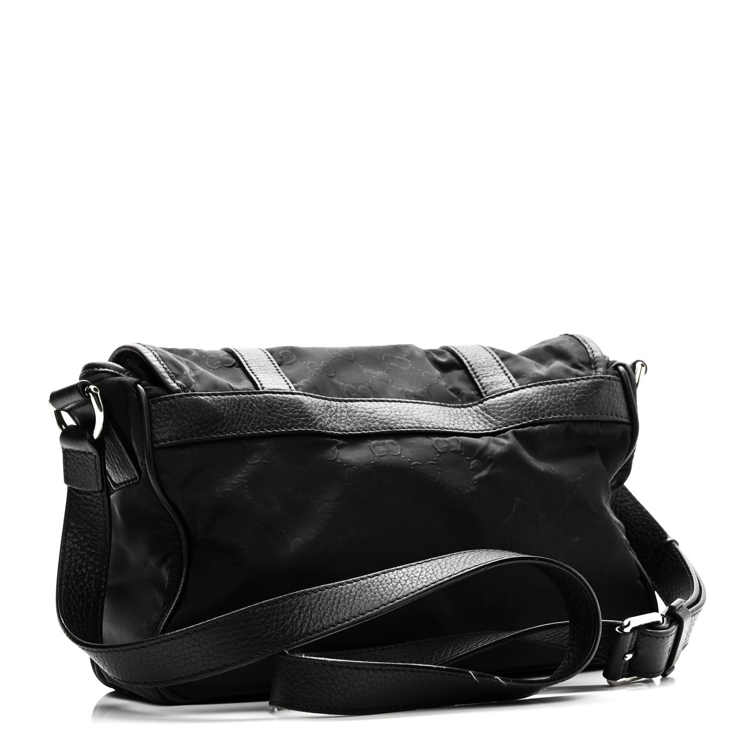 Nylon Monogram Double Buckle Flap Messenger Bag Black