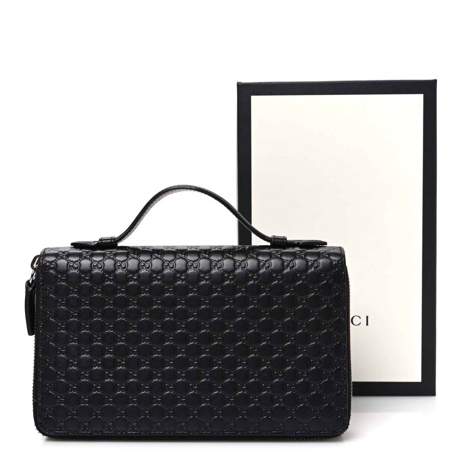 Microguccissima Zip Around Top Handle Travel Wallet Black