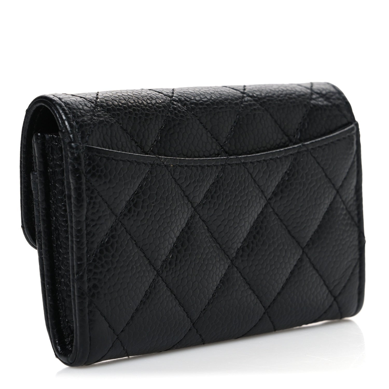Caviar Quilted Flap Card Holder Black