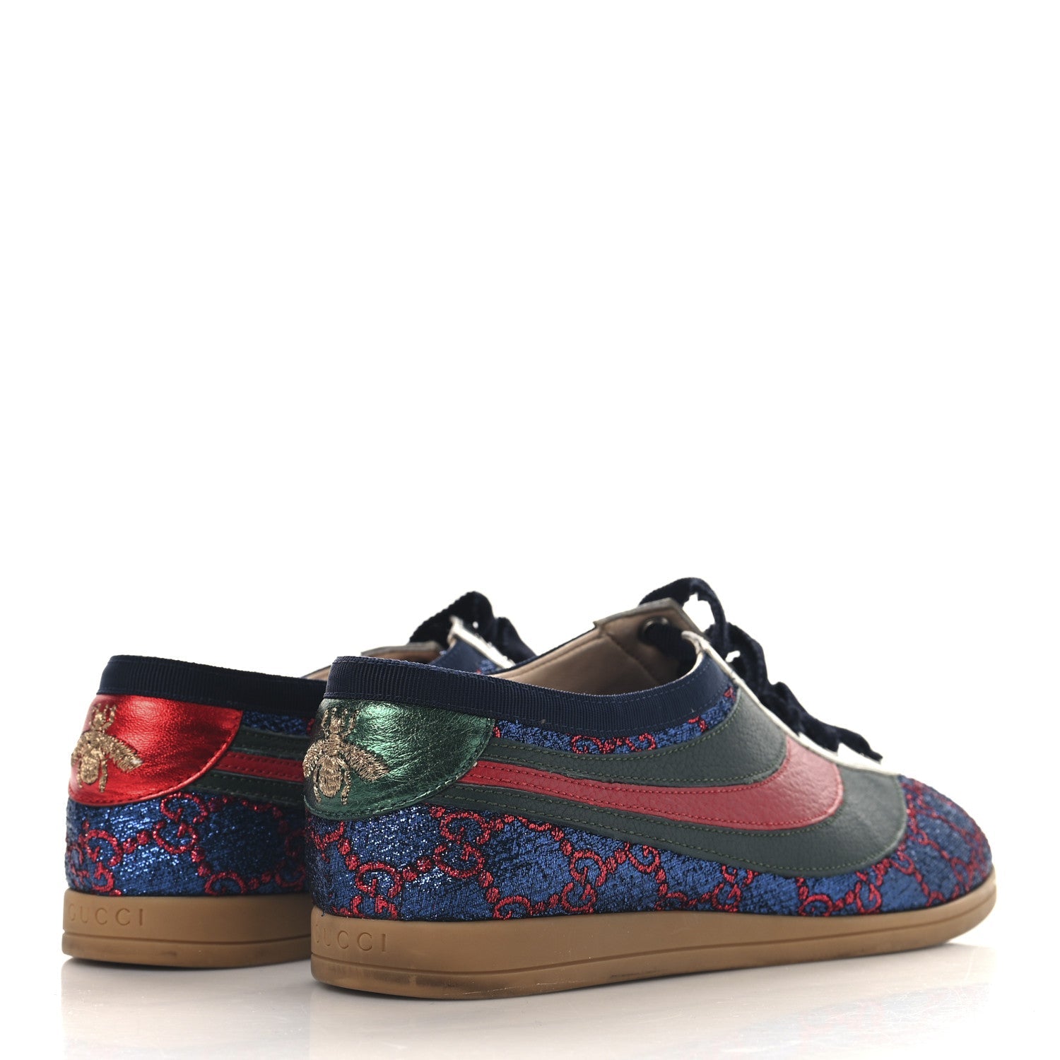 Lurex Calfskin Web GG Monogram Womens Falacer Sneakers 37 Iridescent Blue Iridescent Red Silver