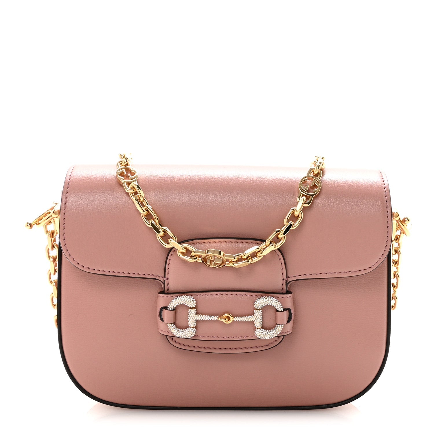Azalea Calfskin Crystal GG Monogram Mini Horsebit 1955 Shoulder Bag Pink