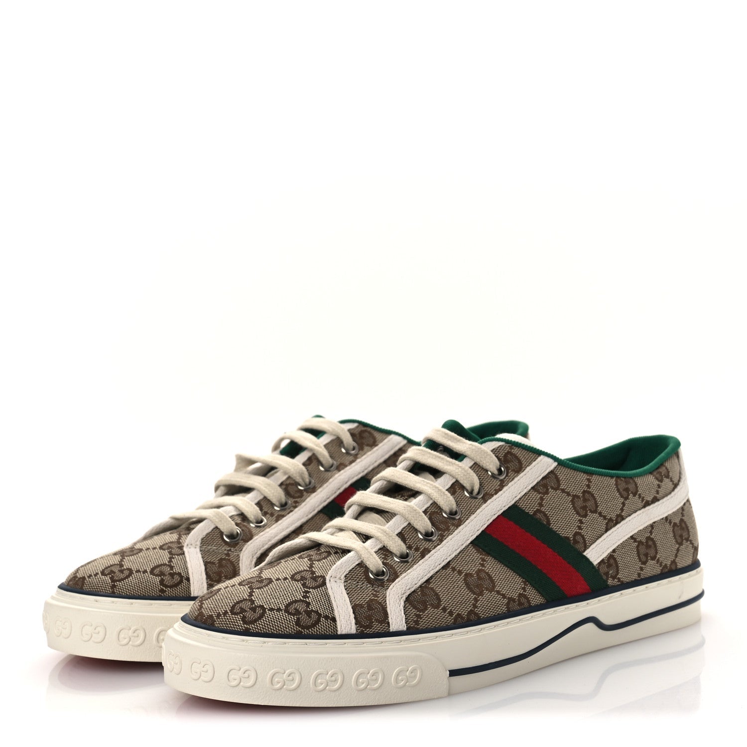 GG Monogram Web Mens 1977 Tennis Sneakers 8.5 Beige Ebony Mystic White Vert
