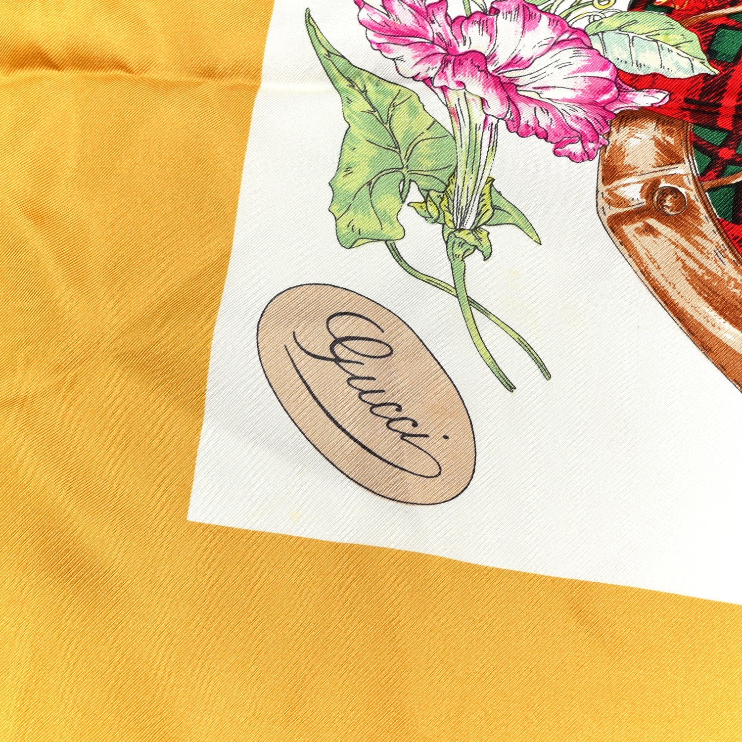 Silk Floral Print Square Scarf Yellow Multicolor