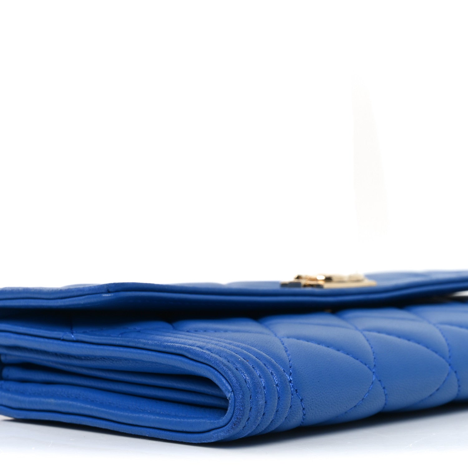 Lambskin Quilted Large Boy Gusset Flap Wallet Blue