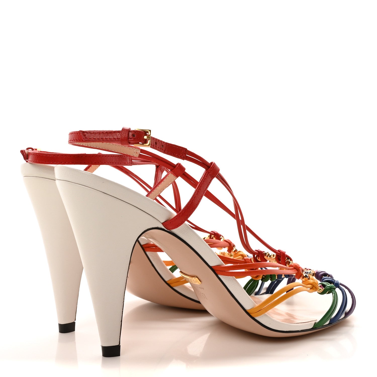 Calfskin Crystal GG Isa Ankle Strap Mid Heel Sandals 37 Multicolor