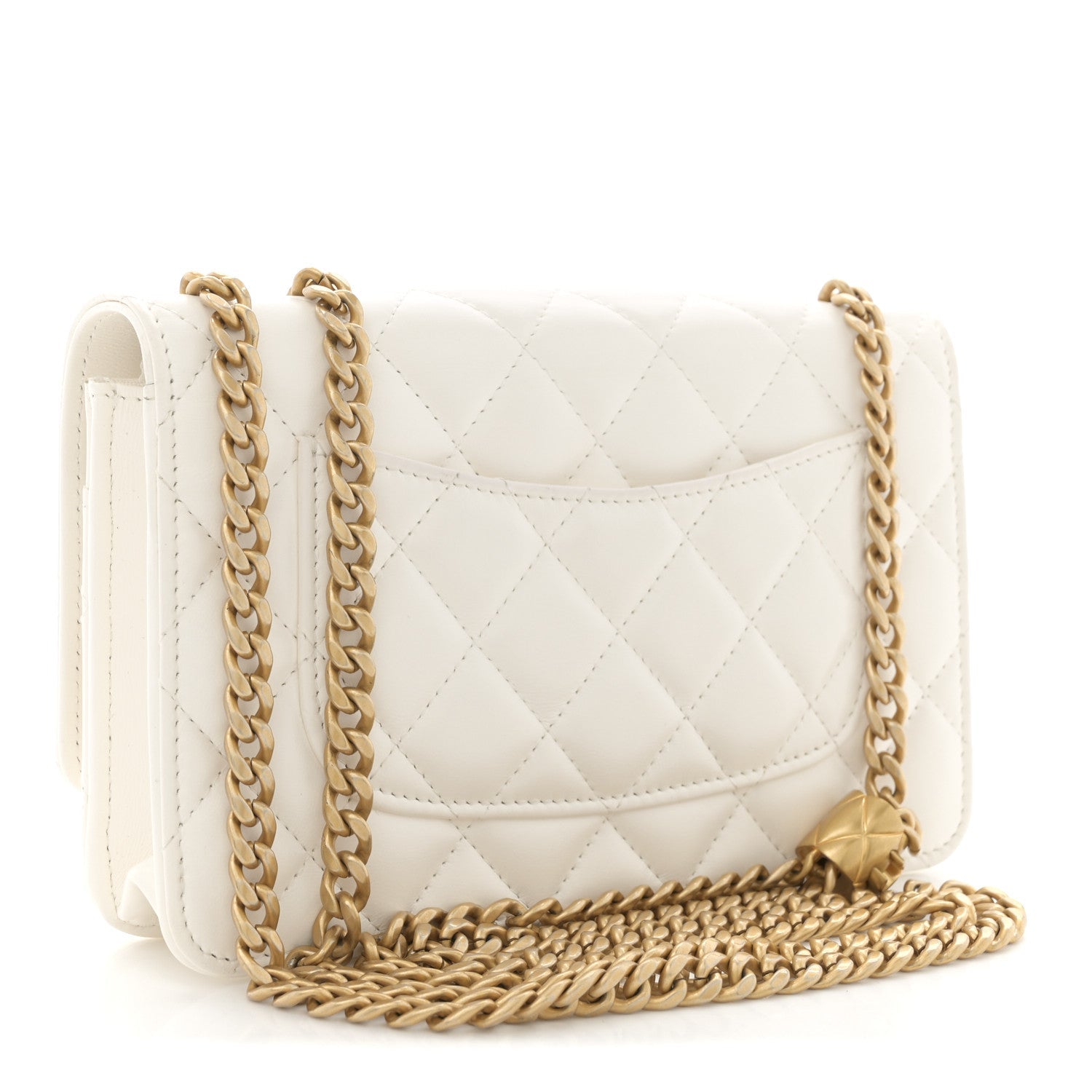 Lambskin Quilted Pillow Crush Wallet On Chain WOC White