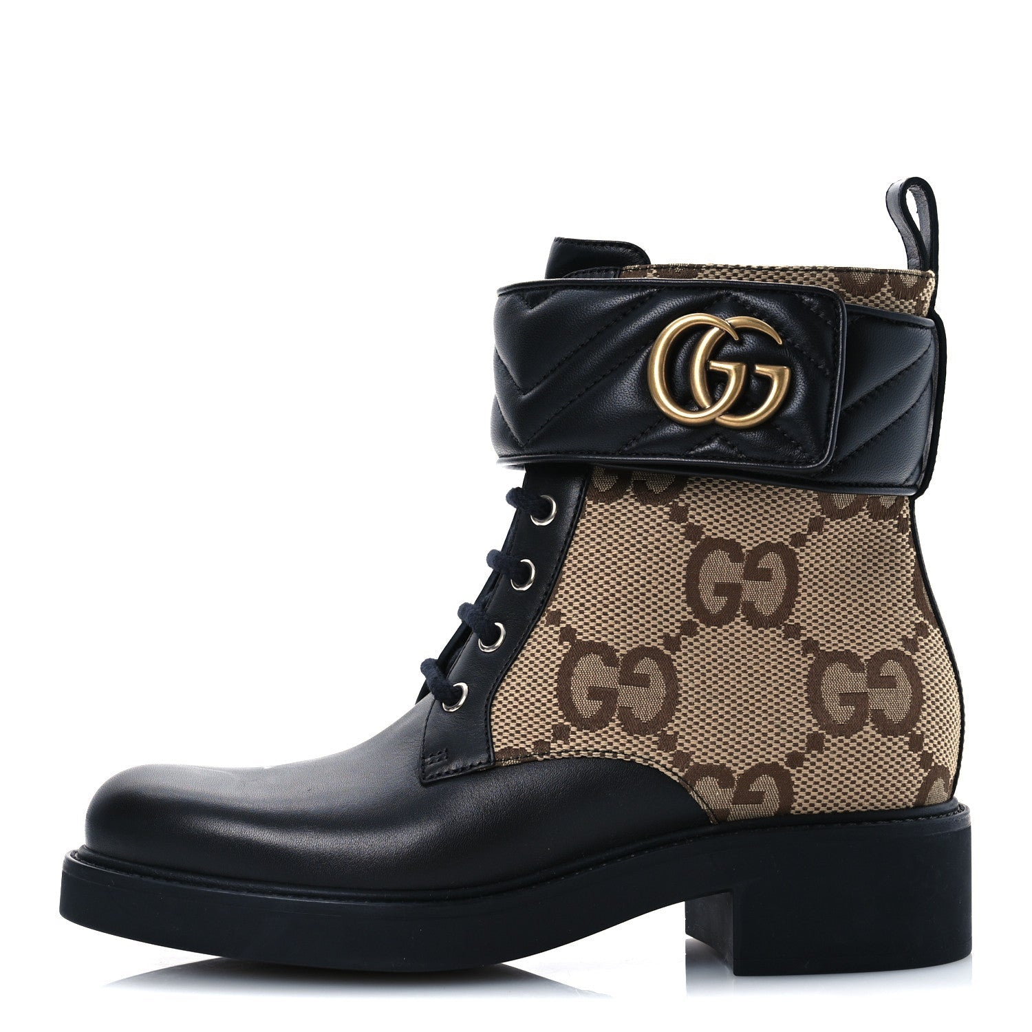 Flores Calfskin Monogram Maxi GG Nappa Matelasse Double G 40mm Ankle Boots 37 Black Camel Ebony