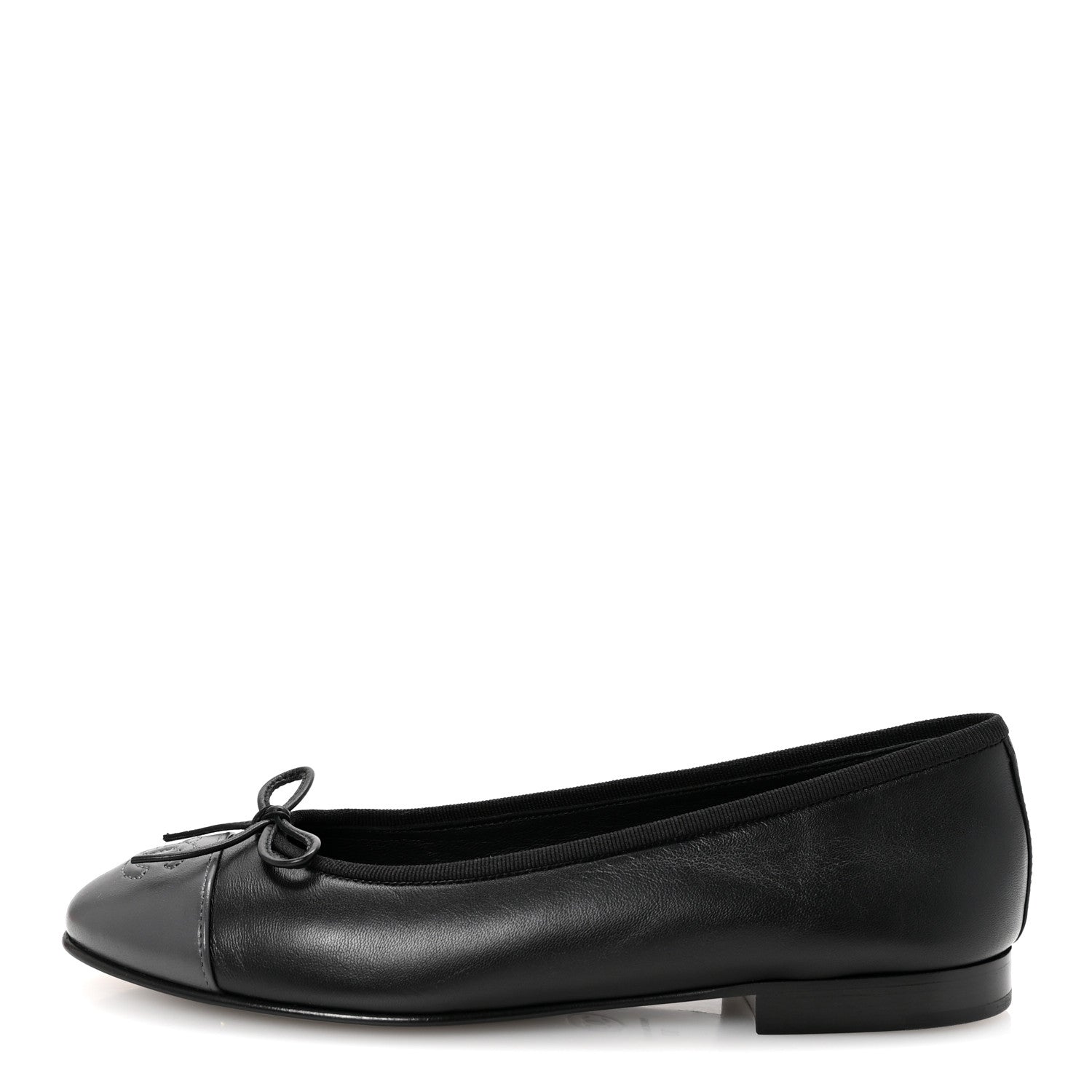 Lambskin CC Cap Toe Ballerina Flats 37 Black Dark Grey